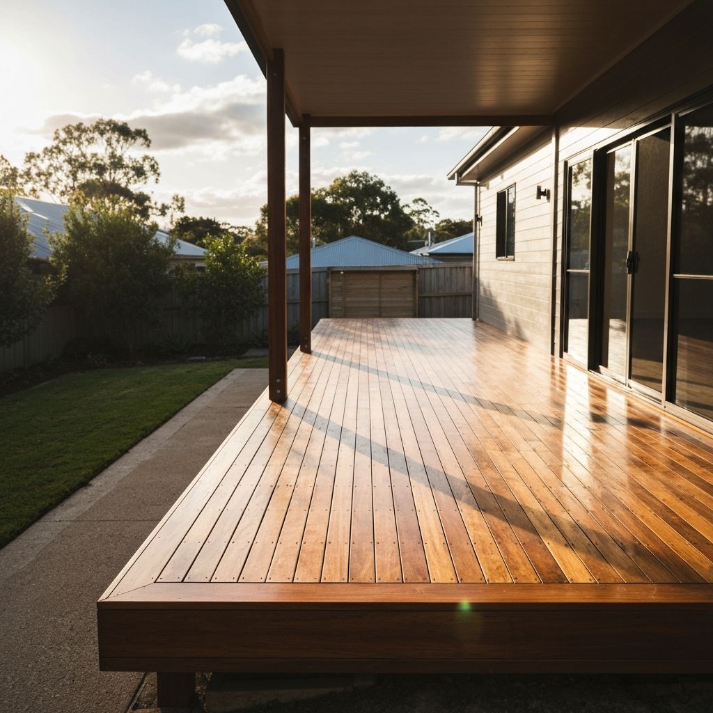 Beautifully finished hardwood timber deck in an Australian residential backyard